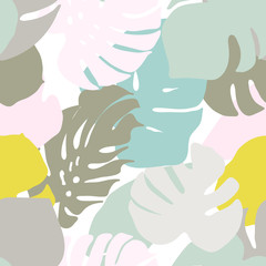 Palm Leaf Seamless Background. Monstera leaf vector pattern