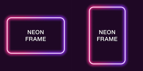 Neon frame in rectangular shape. Vector template