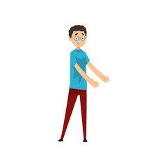 Young man pointing his hands to the side, male seller character vector Illustration on a white background