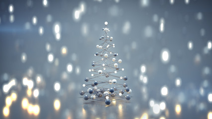 Futuristic christmas tree and bokeh lights 3D rendering