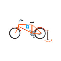 Retro bike and pump, old unnecessary things, garage sale vector Illustration on a white background