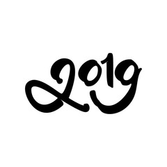 Happy New Year 2019. Calligraphy and lettering the form