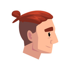 Head of young man with modern haircut and tail, profile of guy with fashion hairstyle vector Illustration on a white background.