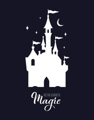 Fototapeta premium Fairy tale medieval Castle silhouette witn night starry sky