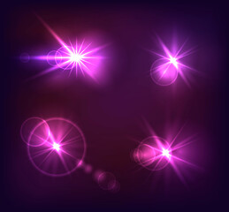 Vector Light Effects Collection, Bright Purple Shine Elements.