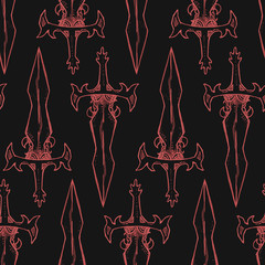 Fototapeta na wymiar Seamless texture with a sword and dagger. Repeating middle ages style pattern. Can be used as wallpaper, desktop, wrapping, fabric or background for your blog, covers, cards.