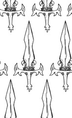 Seamless texture with a sword and dagger. Repeating middle ages style pattern. Can be used as wallpaper, desktop, wrapping, fabric or background for your blog, covers, cards.
