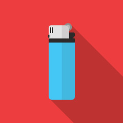Gas lighter flat icon with long shadow isolated on red background. Simple Lighter in flat style, vector illustration.