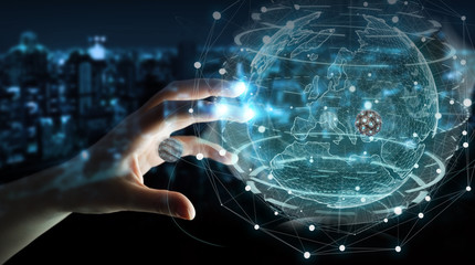 Businessman using globe network with digital connection 3D rendering