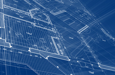 Architecture design: blueprint plan - illustration of a plan modern residential building / technology, industry, business concept illustration: real estate, building, construction, architecture