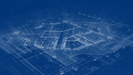 Architecture design: blueprint plan - illustration of a plan modern residential building / technology, industry, business concept illustration: real estate, building, construction, architecture