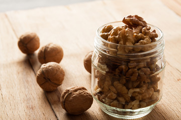 Walnut close up on wood desk