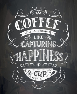 Poster with inscription about coffee drinks. Vector illustration.
