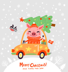 Christmas card with pig