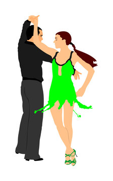 Elegance tango Latino dancers vector illustration isolated on white background. Dancing couple. Partner dance salsa, woman and man in love. lady and gentleman dance passionate Latin America salsa.