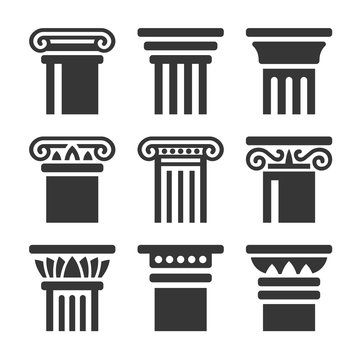Ancient Columns Icon Set on White Background. Vector