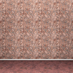 3d illustration interior rendering of brown decorated wall and brown floor