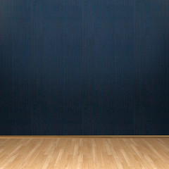 3d illustration interior rendering of blue wooden wall and wooden parquet floor