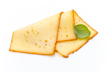 Cheese slices isolated on the white background.