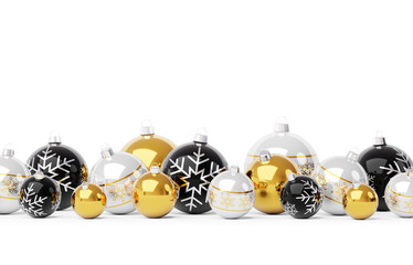 Gold and black christmas baubles isolated 3D rendering