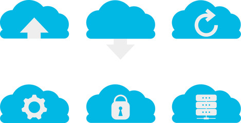 Gray-blue flat icons set. Cloud data technology