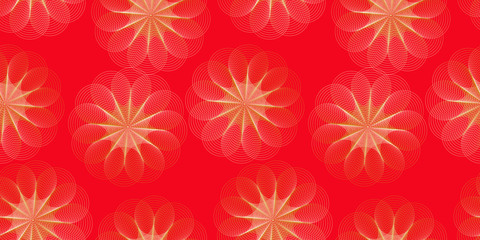spiderweb flower lace seamless pattern in red and gold
