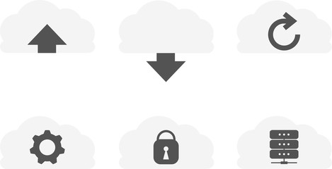 Gray flat icons set. Cloud data technology