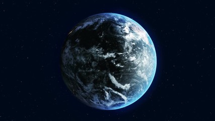 Earth rotating 360 degrees in space - realistic world globe spinning, seamless loop, full rotation