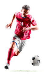 Fototapeta na wymiar one caucasian soccer player man isolated on white background