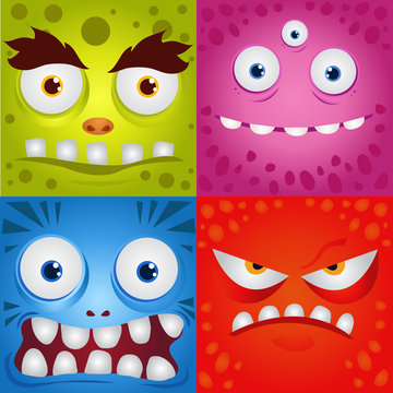 Set of funny cartoon expression monsters