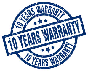 10 years warranty blue round grunge stamp