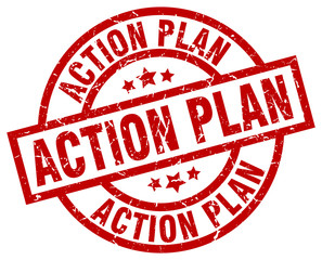 action plan round red grunge stamp