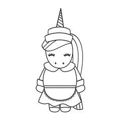 cute cartoon female black and white unicorn pilgrim vector illustration isolated 
