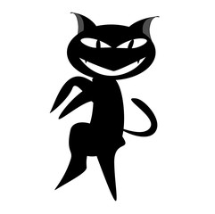 Silhouette  black cat  icon for Halloween. Animal cartoon character on isolated white background. Scary flat illustration.