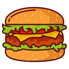 Cartoon of hamburger with meat and cheese
