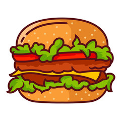 Cartoon of delicious hamburger with white background