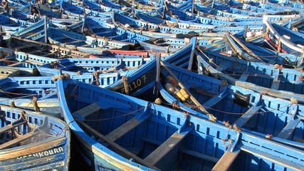 Fototapeta na wymiar Marocco. The harbour with the blue boats