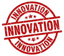 innovation round red grunge stamp