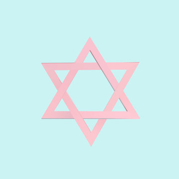 Pink Pastel Star of David. Vector 3D Symbol of Israel