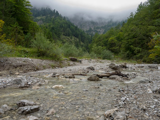 Oberbayern. Die Weissach im Spätsommer, ein fluss das hat seine Quelle in Blaubergen, entwässert das Kreuther Tal bis Rottach-Egern und zur Mündung in den Tegernsee