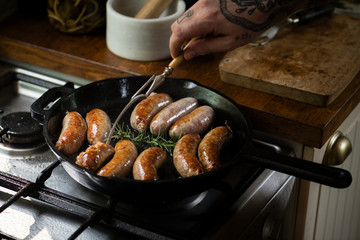 Chef grilling sausages food photography recipe idea