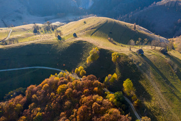 Aerial view of autumn countryside scene