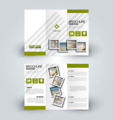 Brochure design. Creative tri-fold template. Abstract geometric background leaflet layout. Green color vector illustration.