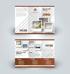 Brochure design. Creative tri-fold template. Abstract geometric background leaflet layout. Brown color vector illustration.