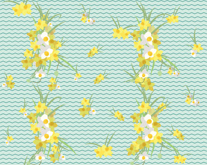 Floral narcissus retro vintage background, vector illustration