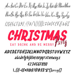 join us for a Christmas party horizontal flyer. Vector of stylized two fonts handwritten and alphabet.