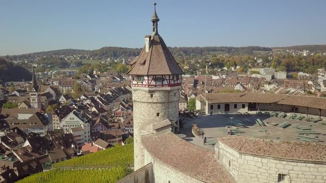4K Aerial Drone view of Chateau Munot 