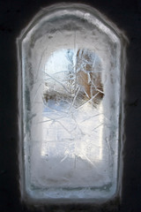 Snow church window made of ice, Lappeenranta Finland