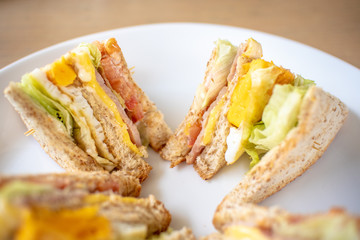 Breakfast set of club sandwiches.