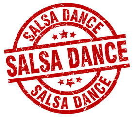 salsa dance round red grunge stamp